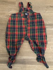 Vintage Oshkosh Bgosh Baby Boys Plaid Tartan Footed Overalls Sz 6-8 Months