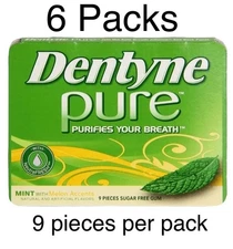 Dentyne Pure Mint Melon Accents Sugar Free Gum 6 Packs of 9 Pcs, 54 Total Pcs