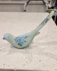 Fenton Bird Of Happiness Blue Roses On Blue Satin Hand-painted By Debra C. Hill