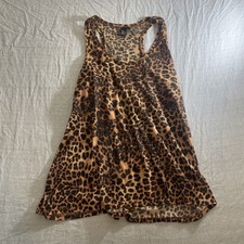 H M Womens L Tank Top Blouse Cheetah Pattern Brown Polyester