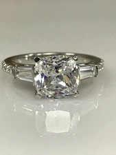 2.50Ct Cushion Moissanite Three Stone Engagement Ring 14k White Gold Plated