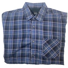Hugo Boss Men's Modern Fit Button-Down Shirt Checkered Blue XL Long Sleeve