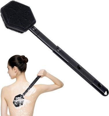 Silicone Back Scrubber Shower Brush Long Handle Exfoliating Body Cleaner