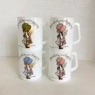 Vintage Set Holly Hobbie Milk Glass Coffee Mugs Federal American Greetings Cups