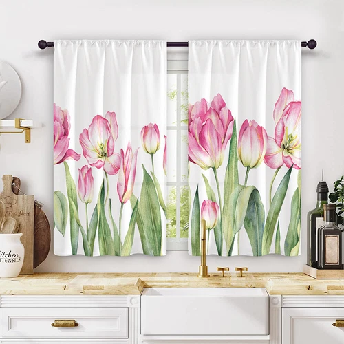 2X Rod Pocket Floral Blackout Valance Kitchen Waterproof Window Curtains Drapes - Picture 30 of 54