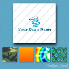 Custom Pet Memorial Paw Halo Dog Name Decal Sticker - 25 Printed Fills - 6 Fonts