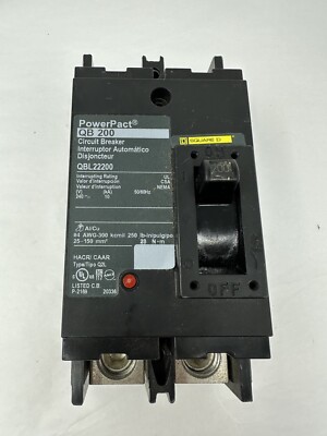 Square D PowerPact QB200 200A 2 Pole AC Circuit Breaker QBL22200LU USED