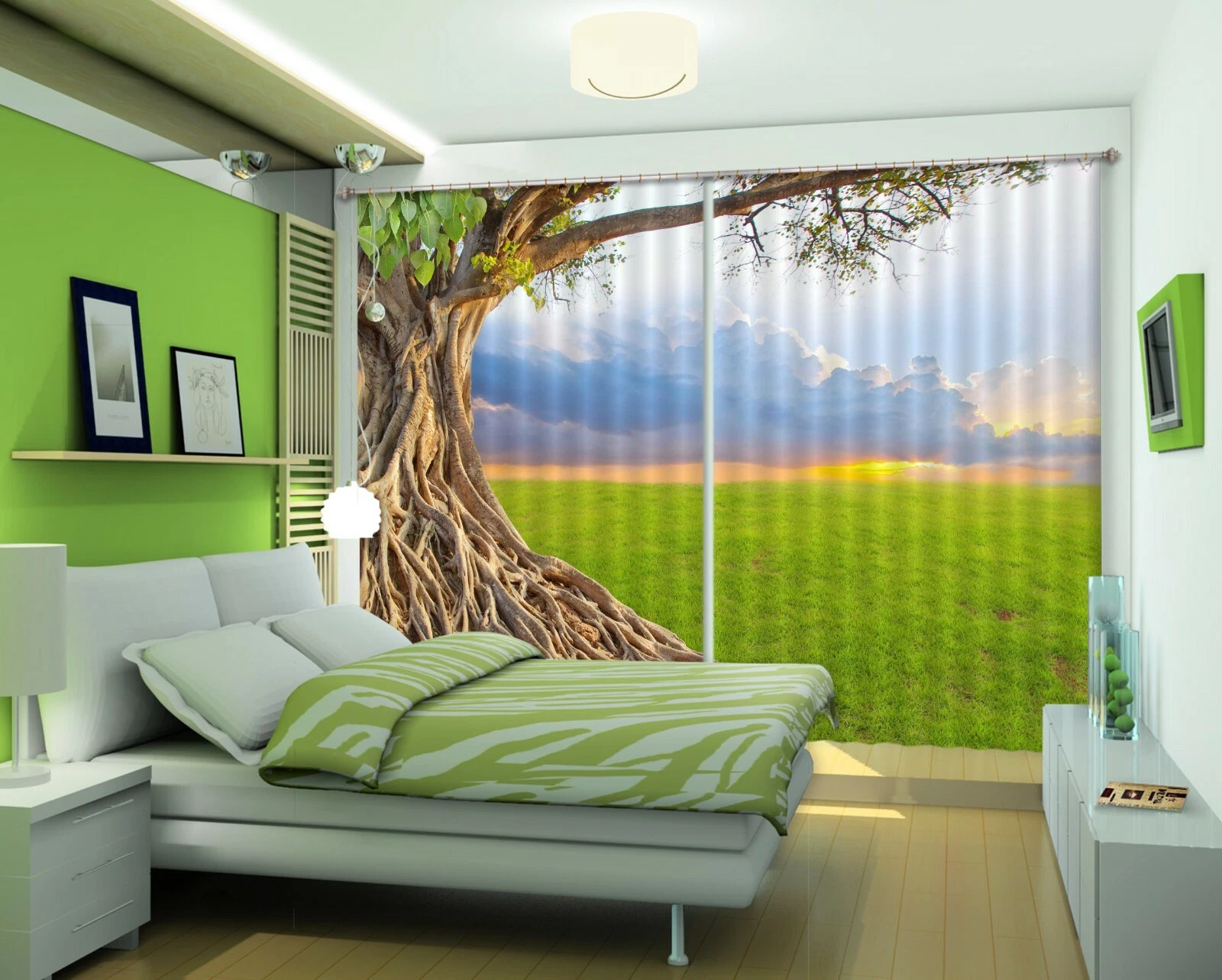 3D Tree Grassland ZHUA1580 Blockout Photo Curtain Fabric Window Zoe