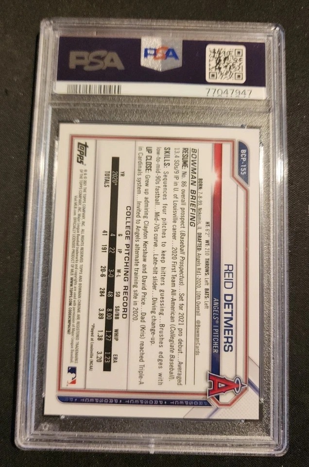 2021 Bowman Chrome Prospects Orange Refractor 22/75 Reid Detmers #BCP-155 Psa 10 - Image 2 of 2