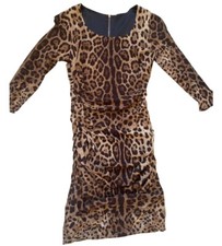 Dolce & Gabbana Vintage Leopard Print Ruched Detail Dress, size IT38,US2/XS