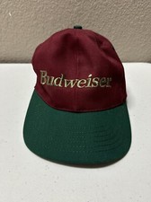 Vintage Maroon And Green Budweiser Snapback Hat Adjustable Cap Made In USA Rare