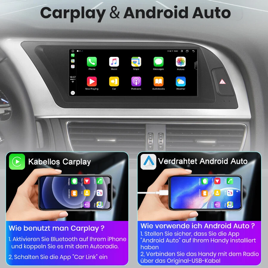 Wireless Carplay Android 14 64GB DAB Autoradio Für Audi A4/A5/B8/S4/S5 2009-2012 - Bild 2 von 4