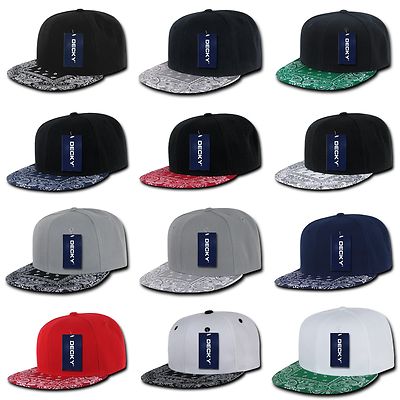 Paisley Brim Snapback Hat   Plain Solid Blank Flat Bill Baseball Cap (Decky)