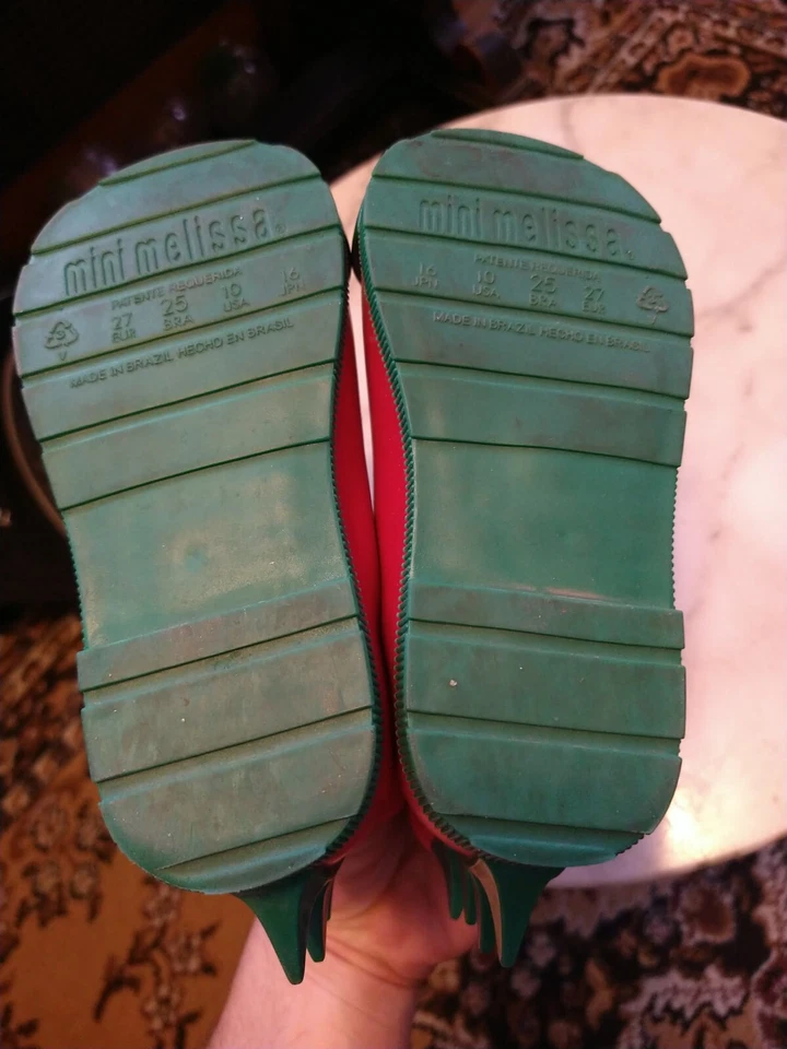 Niños Mini Melissa Hechas en Brasil Niño Pequeño Talla 10 Monster Botas de Lluvia Rosa Verde  Foto 4 de 4