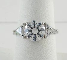 Diamonique .925 Sterling Silver 3 Stone CZ Ring Round & Trillion Cut size 7.75