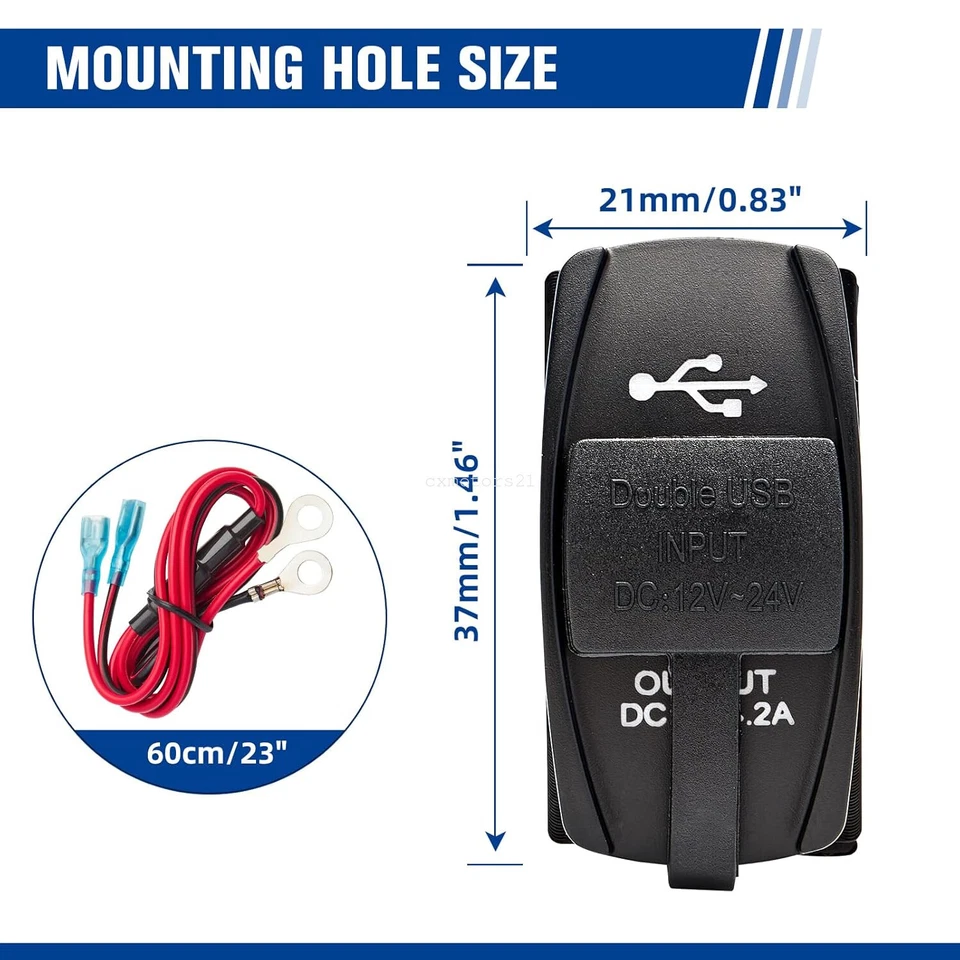 Interruptor basculante cargador USB doble 4,2 A LED azul para Can Am Commander 800 1000 Max Foto 2 de 4
