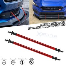 2x Universal Sporty Red Aluminum Front Bumper Lip Strut Rod Tie Bar Stabilizer