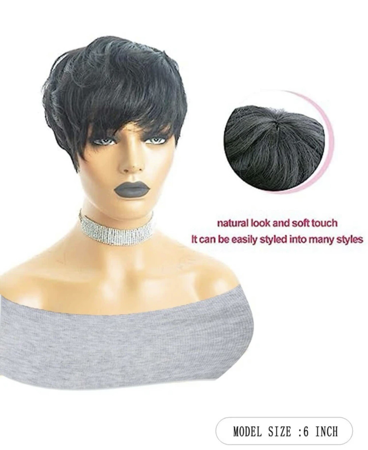 Perruque pixie noire courte lisse pour un look professionnel impeccable et sans effort
