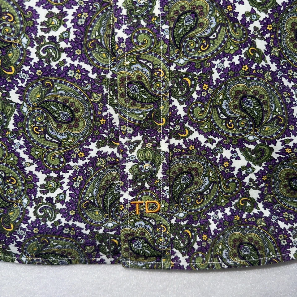Thomas Dean Men’s Dress Shirt Green Purple Paisley Large (16" Neck) - Image 4 of 4