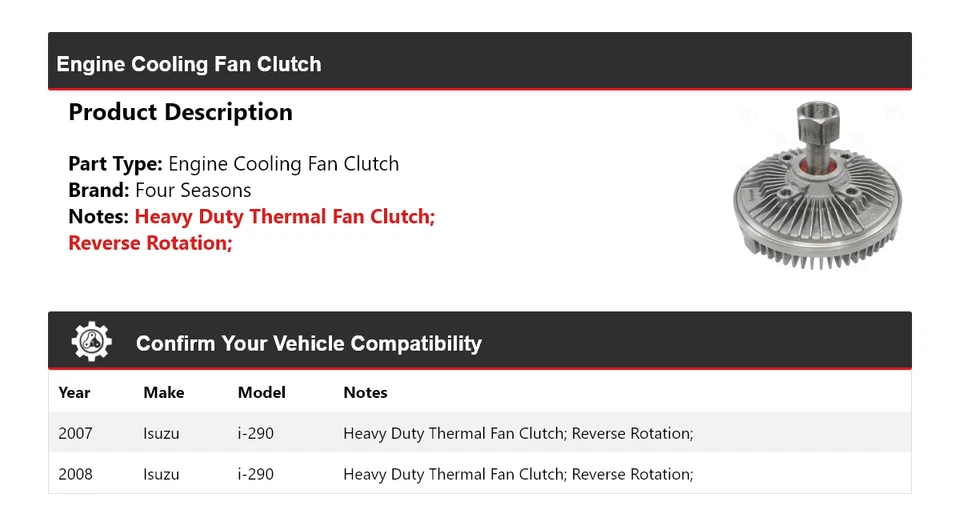Embrague ventilador refrigeración motor Isuzu i-290 2007-2008 4 estaciones Foto 2 de 4