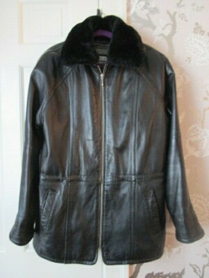 Wilsons Pelle Studio Black Leather Coat Thinsulate Zip-Out Lining Womens M