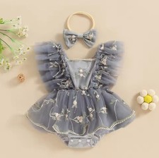 Baby Girl 1st Birthday Dress Girls Cake Smash Dress Headband Set 9-12 Months