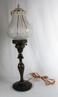 Vintage Cast Brass Tiffany Style Table Lamp, with Acorn shaped glass shade 25.5''