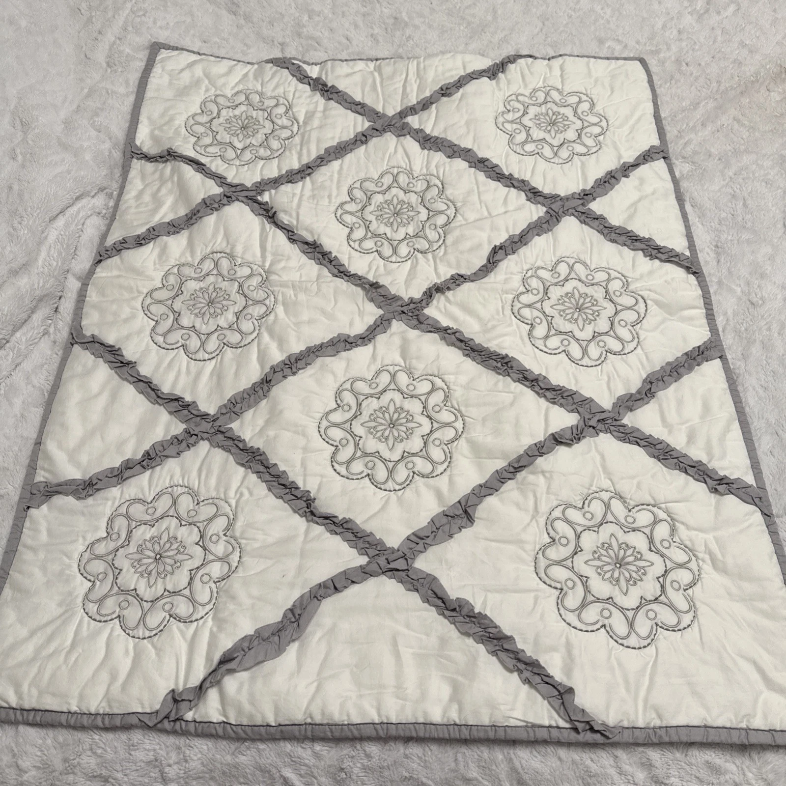Just Born Ruffled Medallion Collection 4 Pc Crib Bedding Comforter Skirt Sheet