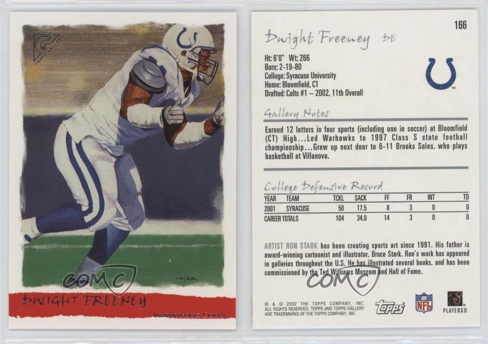 2002 Topps Gallery Dwight Freeney #166 Rookie RC HOF - Image 3 of 3