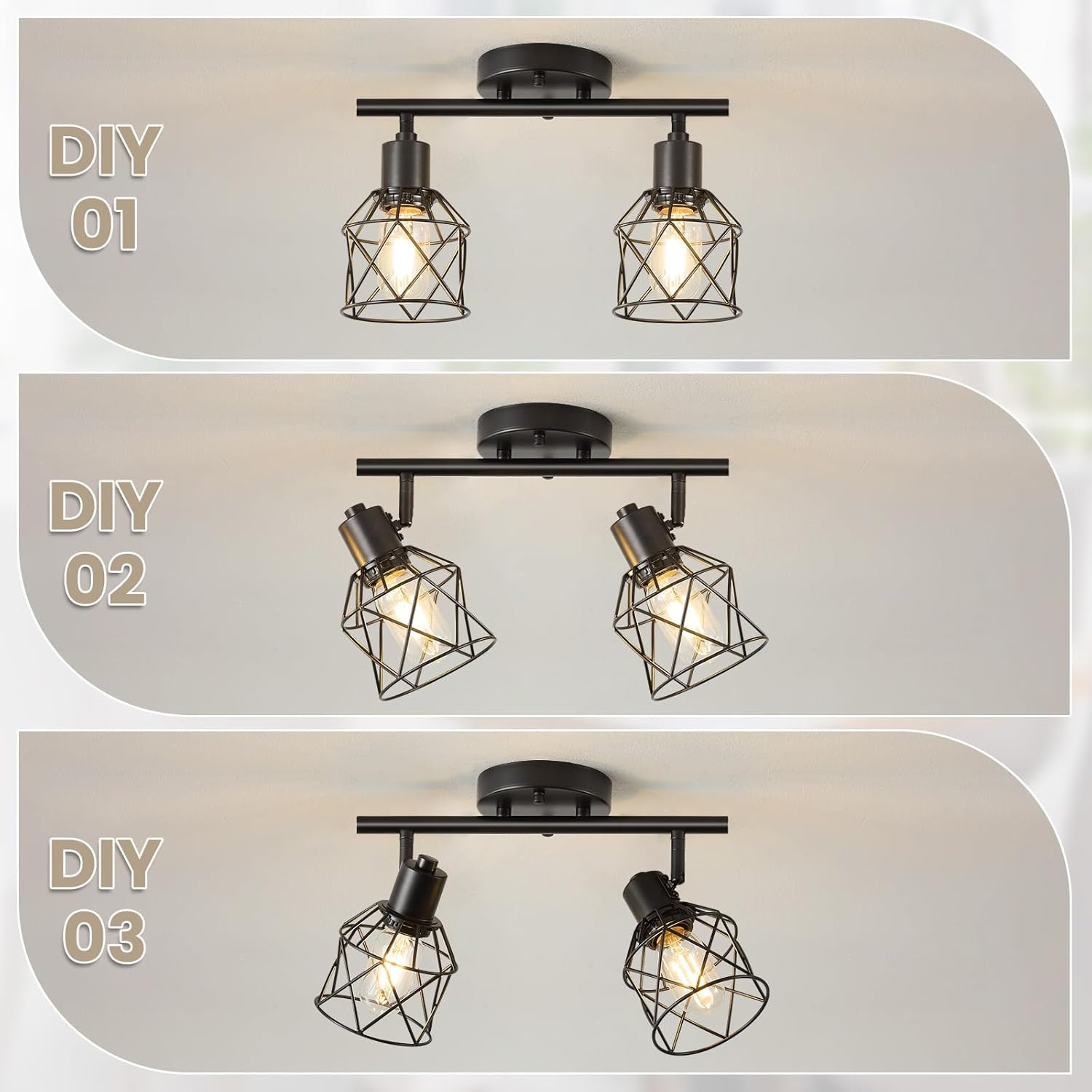 2-Lights Kitchen Track Lighting, Adjustable Multi-Directional Ceiling Light Fixt