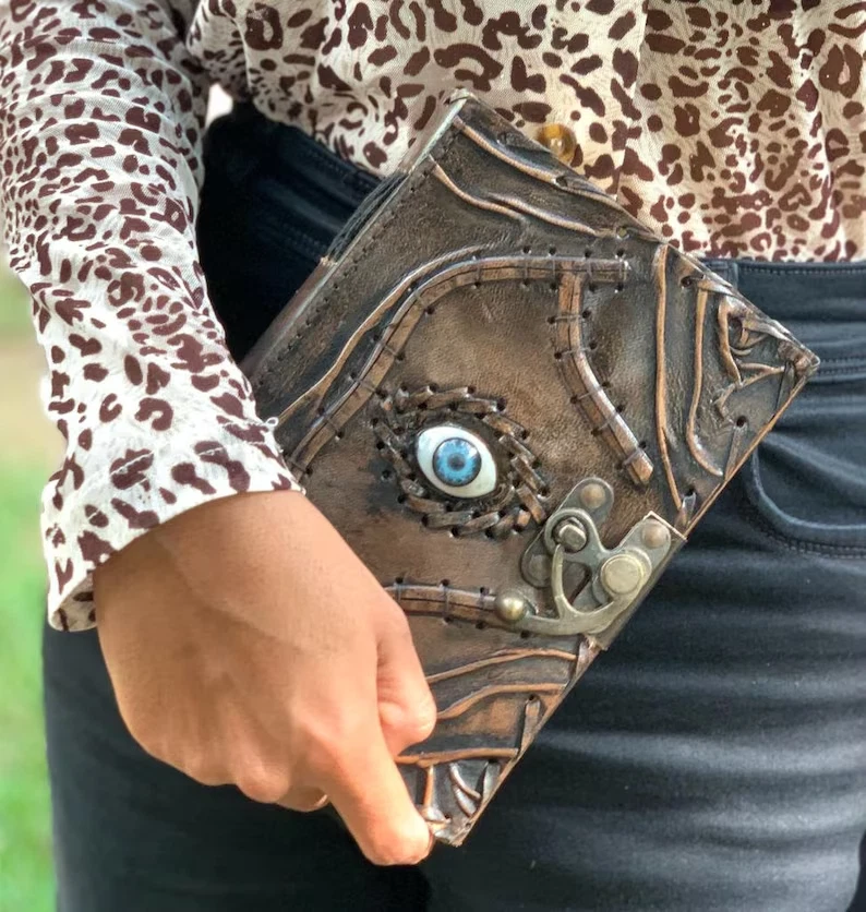 handmade Hocus Pocus Book of Spells Leather Journal Evil Eye Diary Girmoire Book - Image 4 of 4