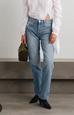 REDONE 90s HIGH RISE LOOSE Denim Jeans BLUE Distressed Sz 28 NWT