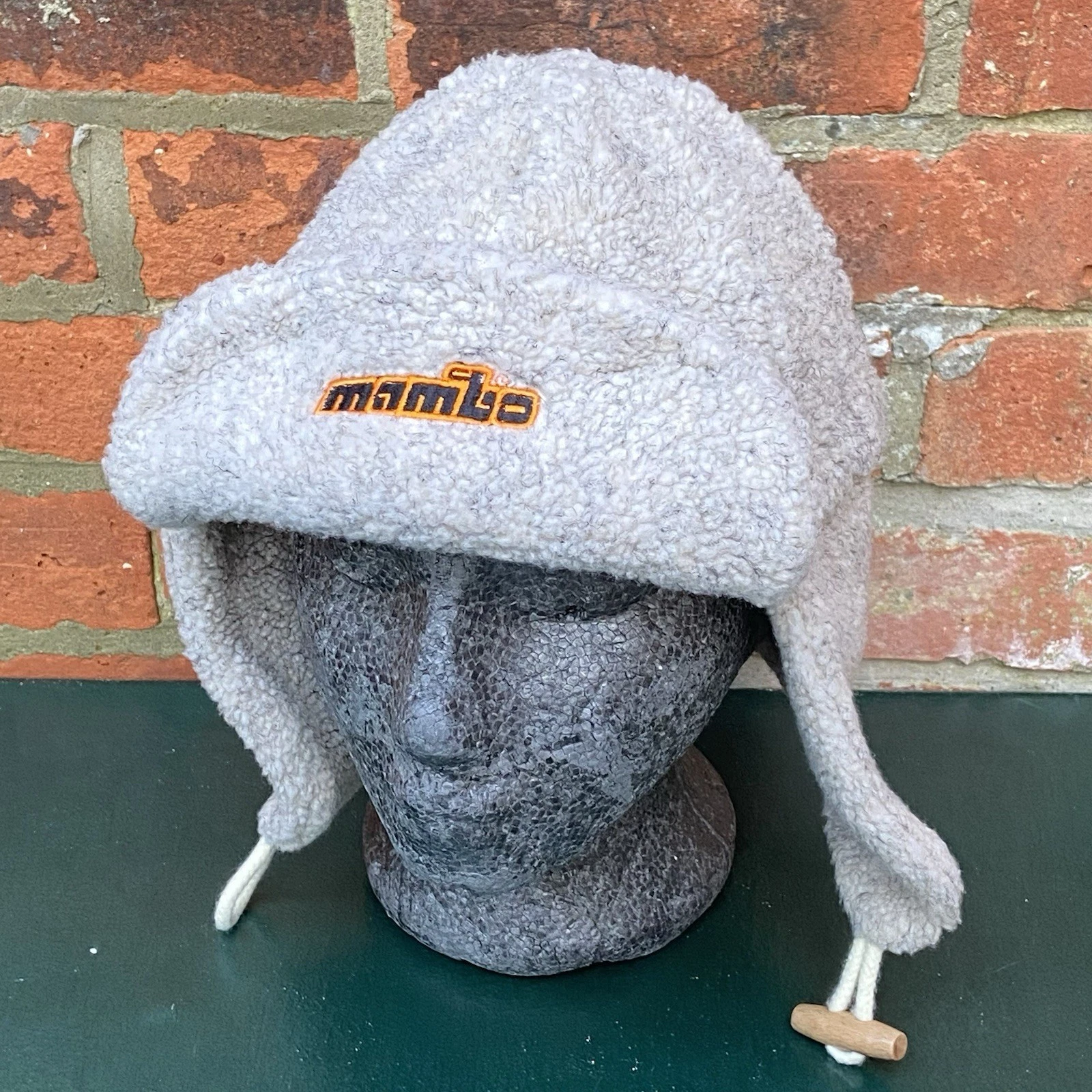 Vintage Mambo Trapper Hat 90s Fleece Skater Surf Embroidered Logo Wooden Toggle