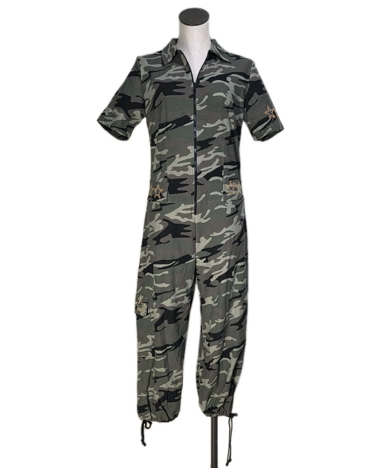 Mono utilitario Y2K Funky Diva elástico camuflaje 1/2 cremallera cuello SS para mujer XXL Foto 3 de 4