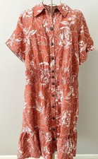 Kate & Lily Peasant Midi Dress Boho Collared Floral Brown White Plus 1X NEW