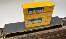 Walthers Serving for 70 Years 20’ Container Lot of 2 w/ Life-Like TT Flat Car