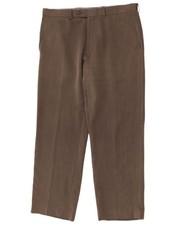Marks & Spencer Mens Straight Suit Trousers W34 L29 Brown Herringbone AT07