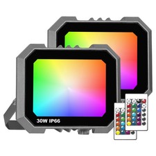 2 Pack RGB LED Flood Light 30W, 300W Equivalent 3000 LM Outdoor Landscape Flo...