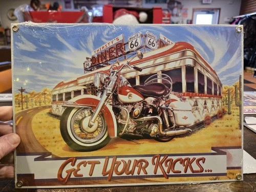 VINTAGE HARLEY DAVIDSON MOTORCYCLES PORCELAIN SIGN ROUTE 66 ANDE ROONEY