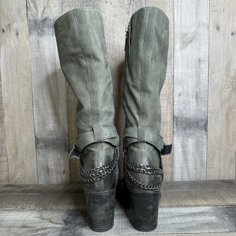 Womens Josef Seibel Gerry Weber Green Leather Tall Heeled Chain Boots Size 38 - Image 4 of 4