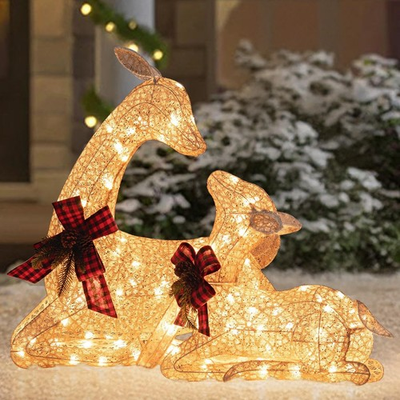 #ad SUNJOY Large 2 Piece Christmas Lighted Lying Deer 3D Tinsel Santa Lying Deer... $126.72