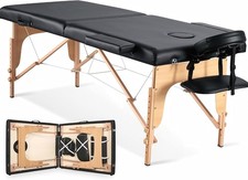Portable Massage Table 24" Wide Lash Bed 2-Fold Wooden Massage Bed W/ Carrying