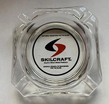 Vintage Skilcraft Blind Made Products Square Glass Advertising Ashtray