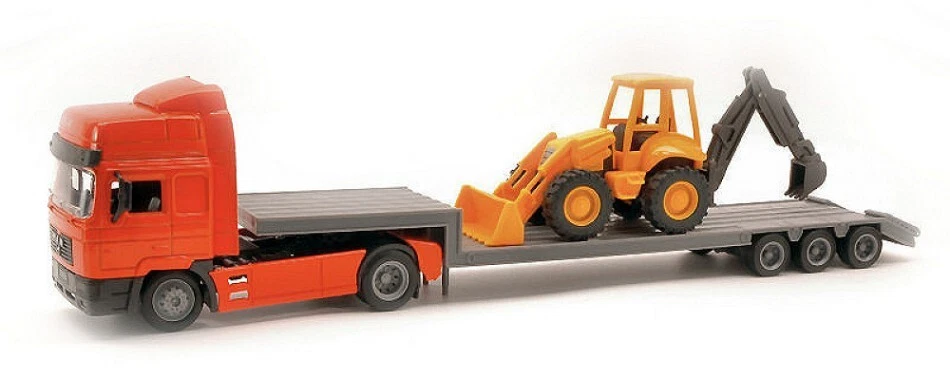 MODELLINO CAMION STATICO NEW RAY MAN F2000 LOWBOY W/BACKHOE LOADER 1:43 - Immagine 3 di 4