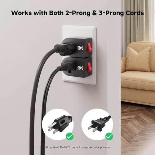 3 Pack Grounded Outlet With ON Off Switch Single Plug In Power Button Black - Picture 2 of 7