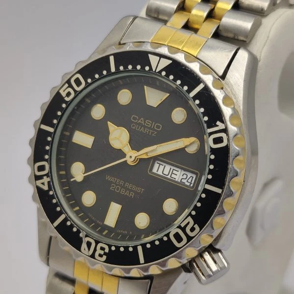 Reloj Casio Cuarzo MD-702 Día/Fecha 394 Dos Tonos Buzo Vintage Hombre SBZ18BAS10(S Foto 3 de 4