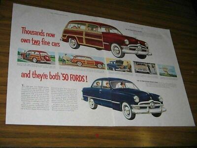 1950 Print Ad '50 Ford Station Wagon & 2-Door Custom Deluxe Tudor Fine Cars
