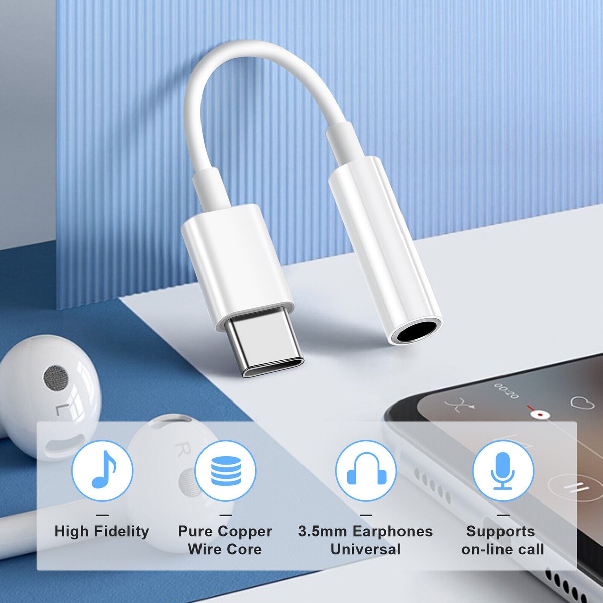 2X For Samsung Galaxy A55 A54 A35 USB-C to 3.5mm Aux Jack Adapter