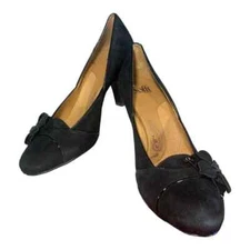 Sofft Women's Odina Black Leather Flower Heels 9.5