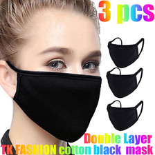 3pcs OR 1pcs Soft Cotton Face Black Mask Double Layer Reusable and Washable Unis